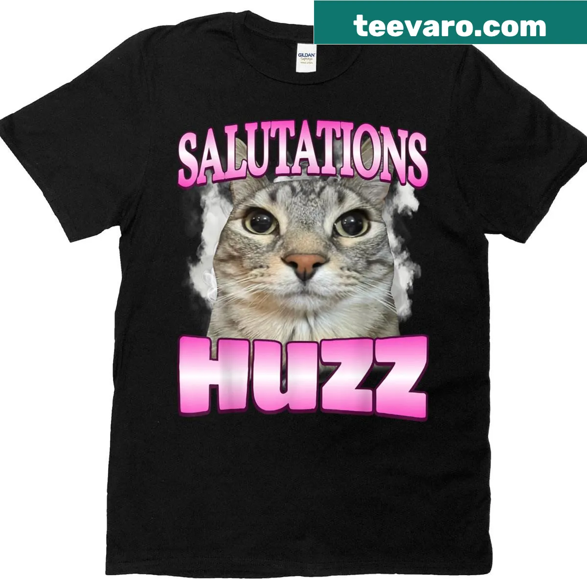 Funny cat meme graphic on T-shirt for Gen Z humor — on a men's t-shirt