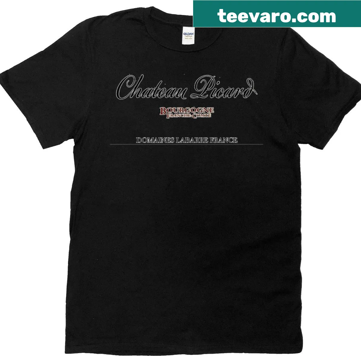 Chateau Picard t-shirt featuring iconic logo and bold lettering — on a men's t-shirt
