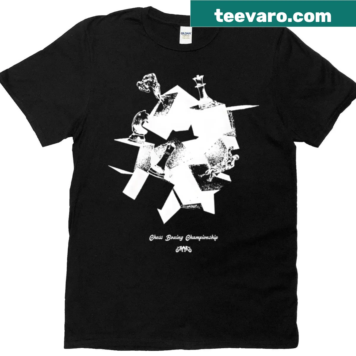 T-shirt with graphics of chess boxing championship theme — on a men's t-shirt
