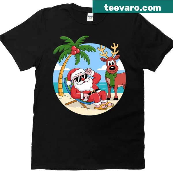 Christmas in July t-shirt with beach-themed design