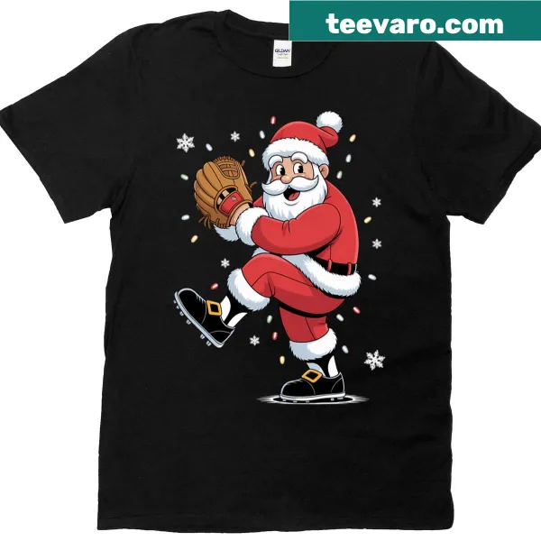 T-shirt featuring Santa Claus as a baseball pitcher for kids