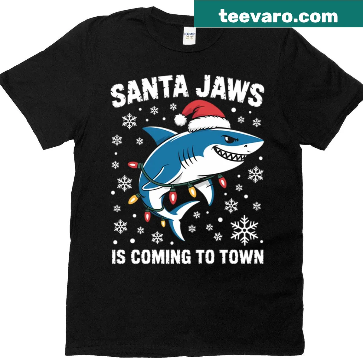 Cartoon shark dressed as Santa t-shirt for kids — on a men's t-shirt