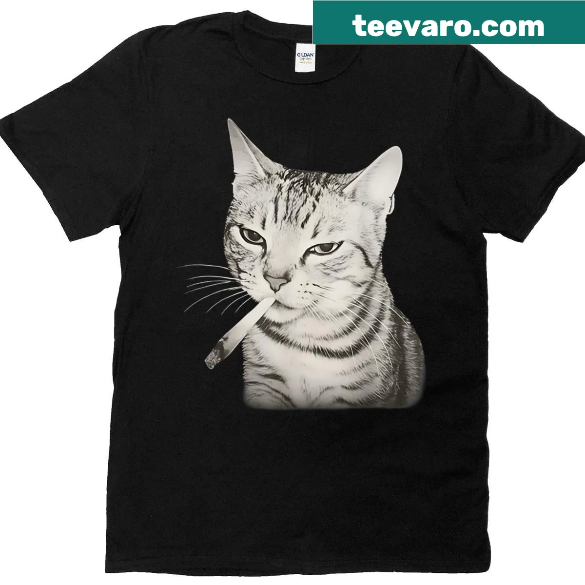 Funny cigarette cat meme cartoon t-shirt for Gen Z — on a men's t-shirt