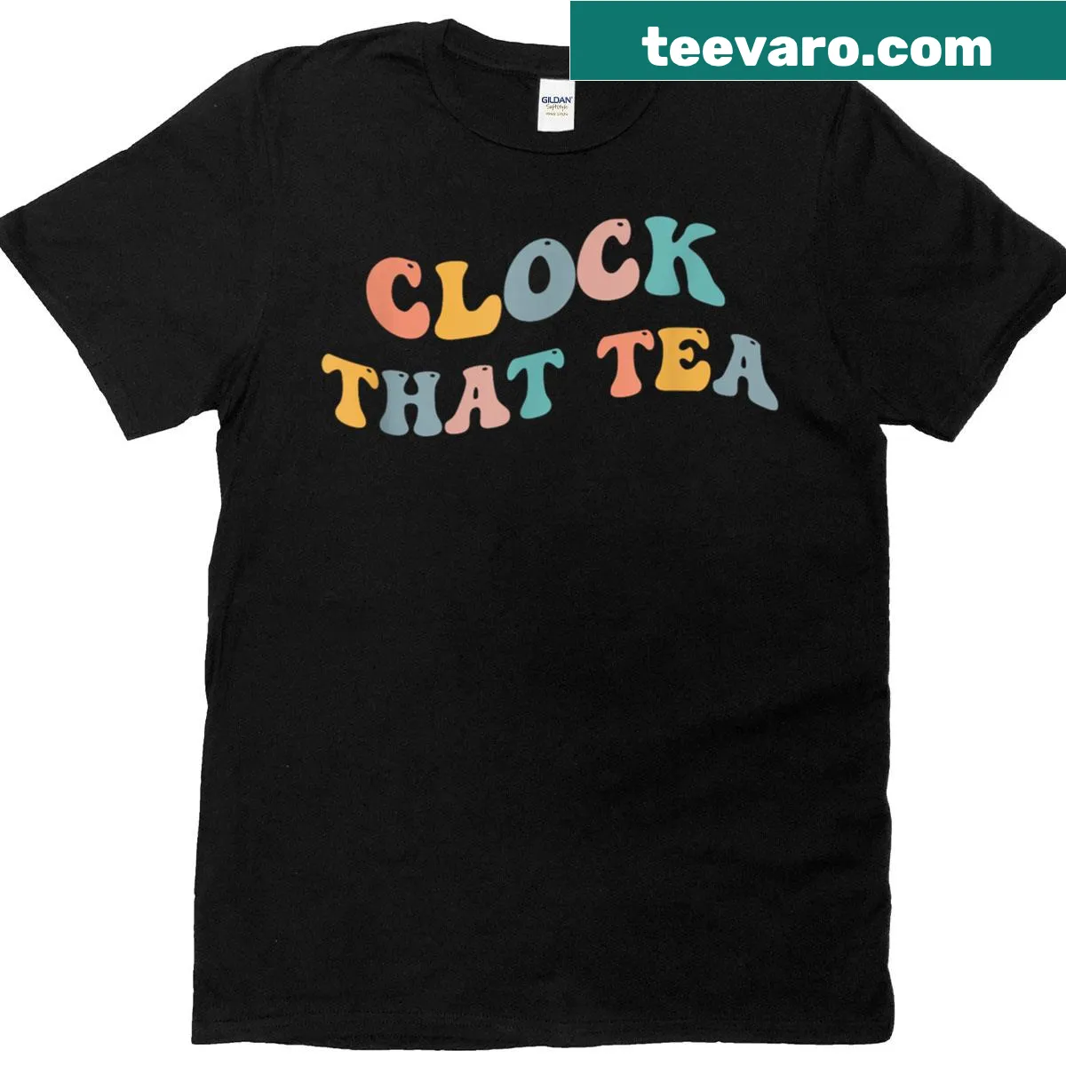 Graphic tee with the phrase 'Clock That Tea' in a trendy font — on a men's t-shirt