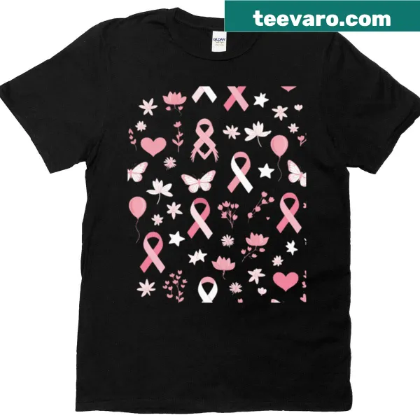 T-shirt with pink ribbons supporting breast cancer awareness