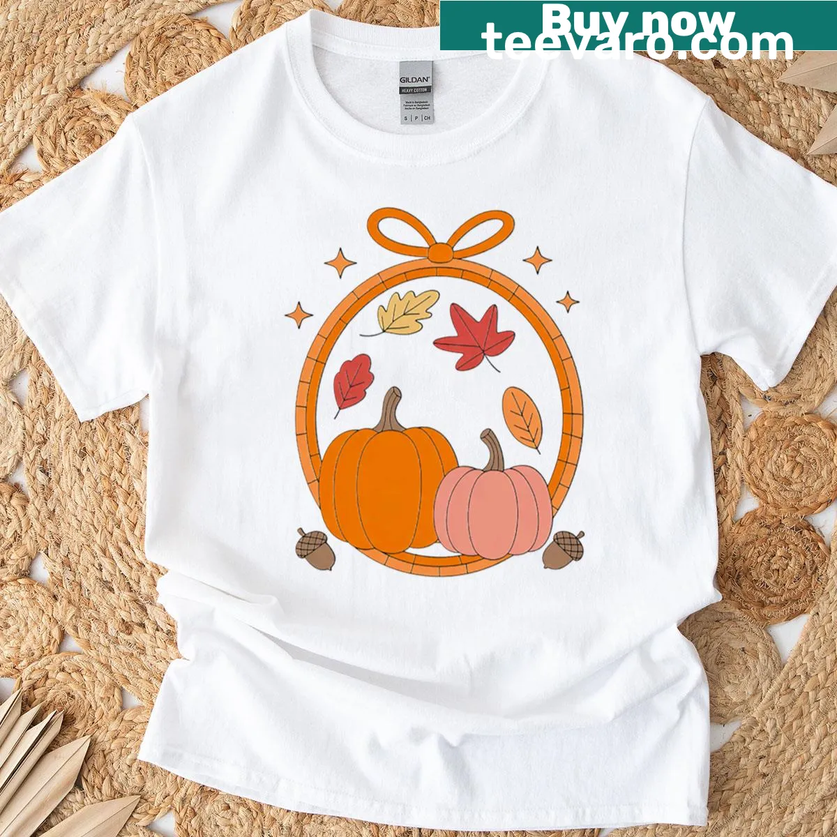 Cartoon design of pumpkins and bow on a T-shirt — on a men's t-shirt