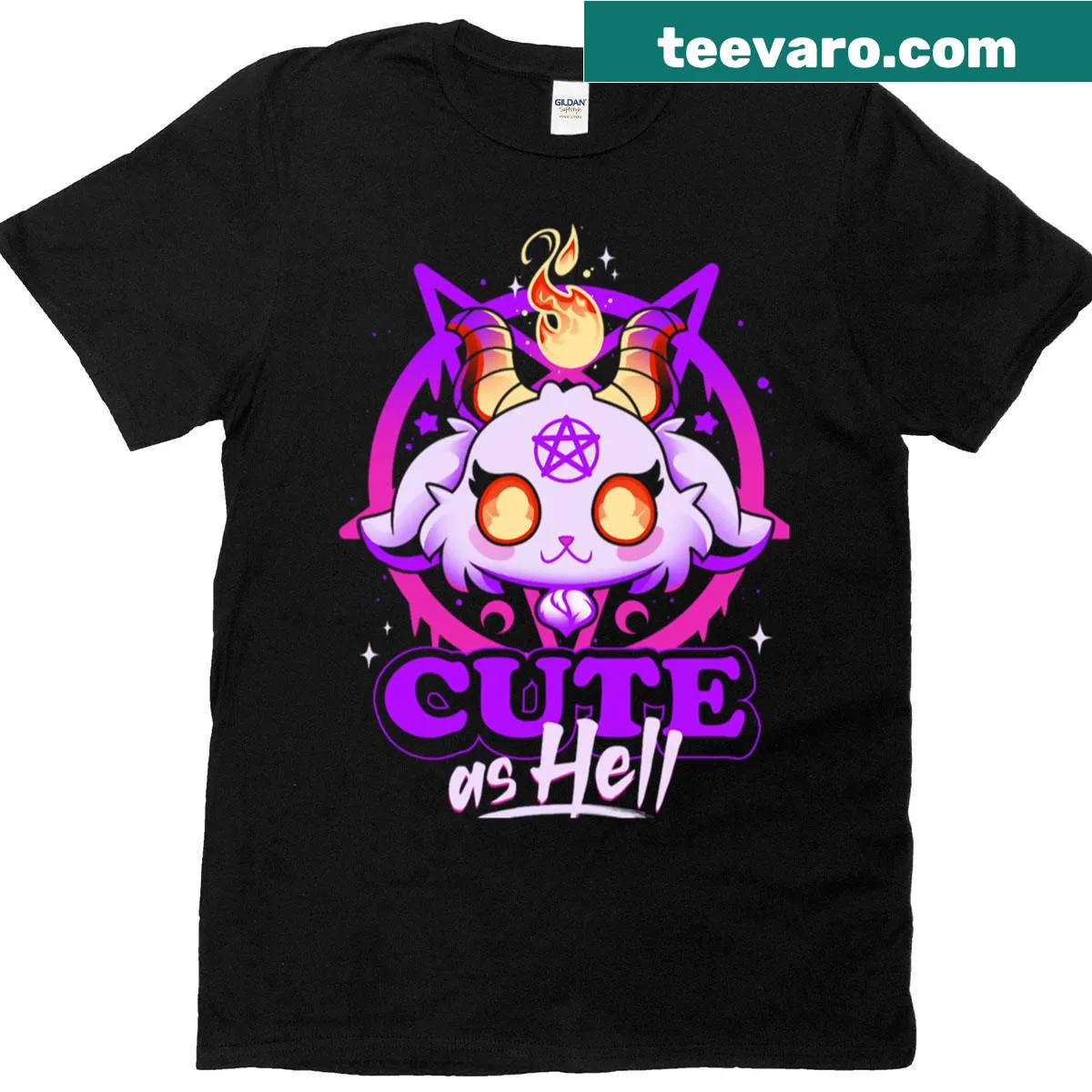 Illustration of a pink evil demon goat in a cute style — on a men's t-shirt