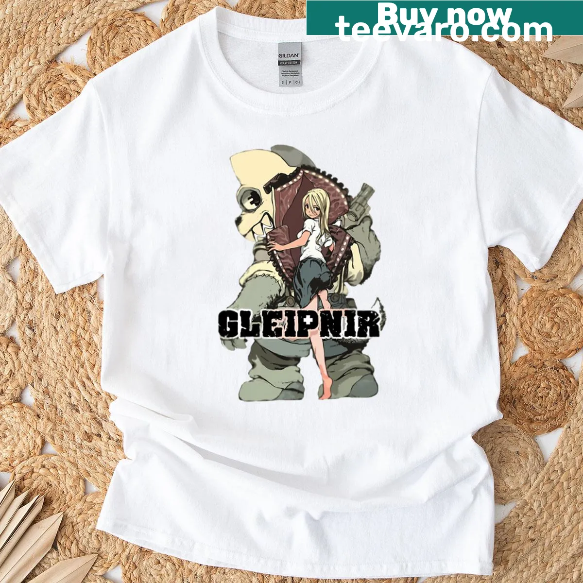 Illustrated Gleipnir fanart t-shirt featuring cute characters — on a men's t-shirt