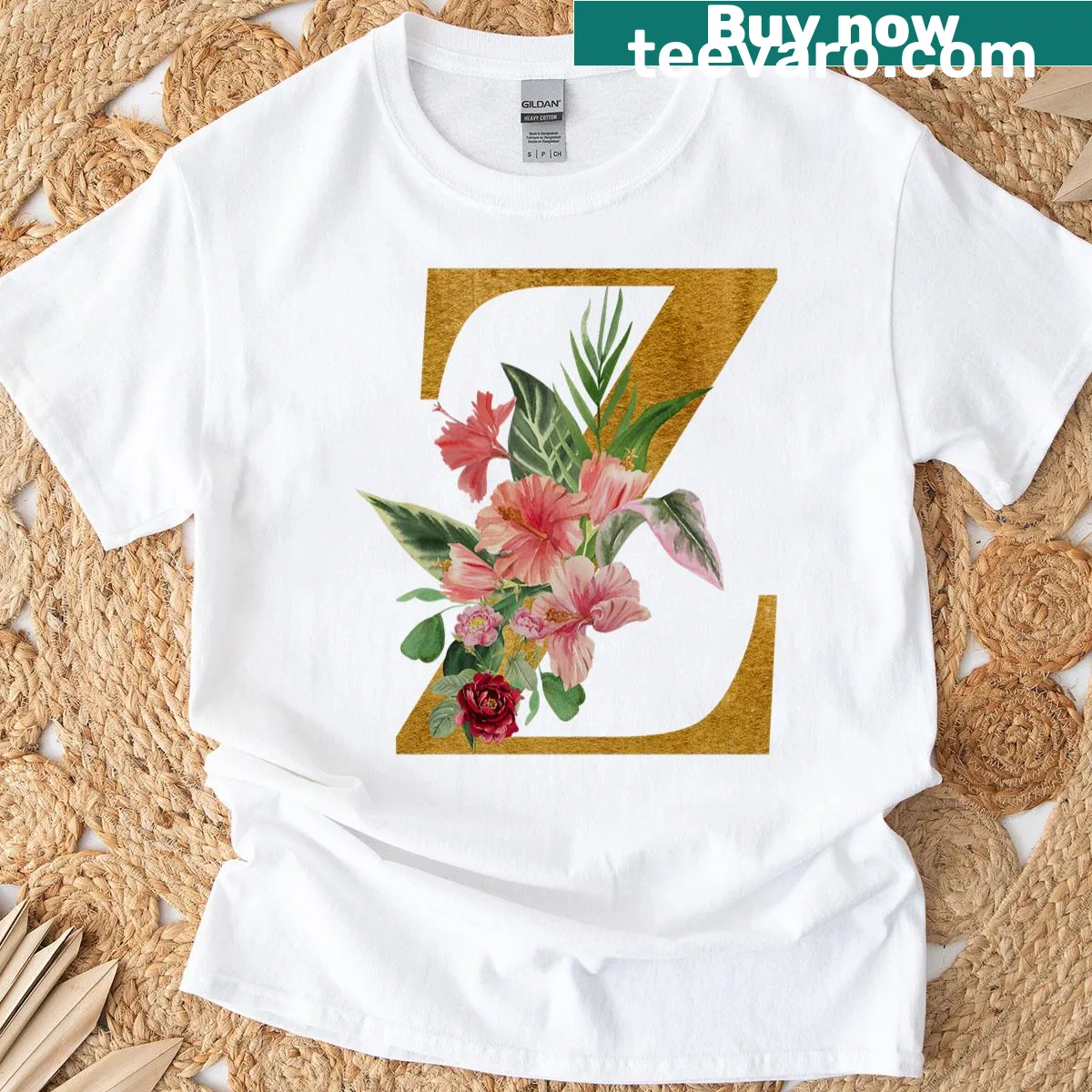 Monogram initial Z with flowers on a comfy t-shirt — on a men's t-shirt