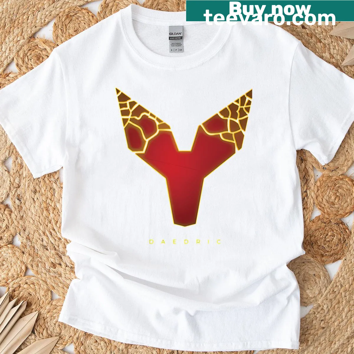 Illustrated Daedric symbol T-shirt with emotional storytelling theme — on a men's t-shirt