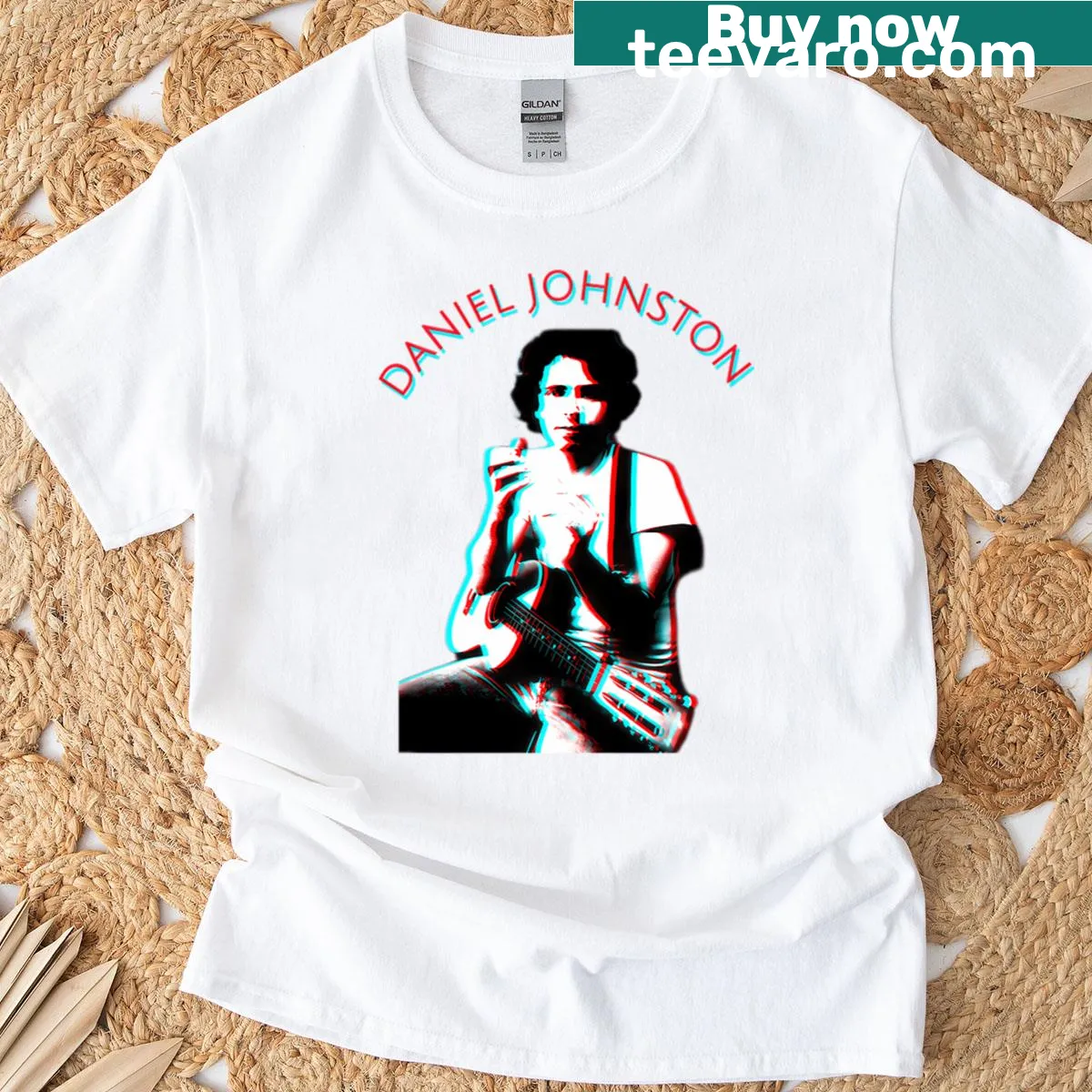 Surreal illustration inspired by Daniel Johnston on T-shirt — on a men's t-shirt