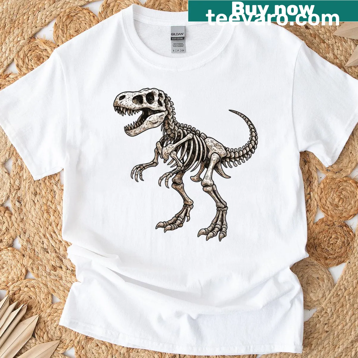 Dinosaur skeleton Halloween t-shirt for kids featuring T-Rex design — on a men's t-shirt