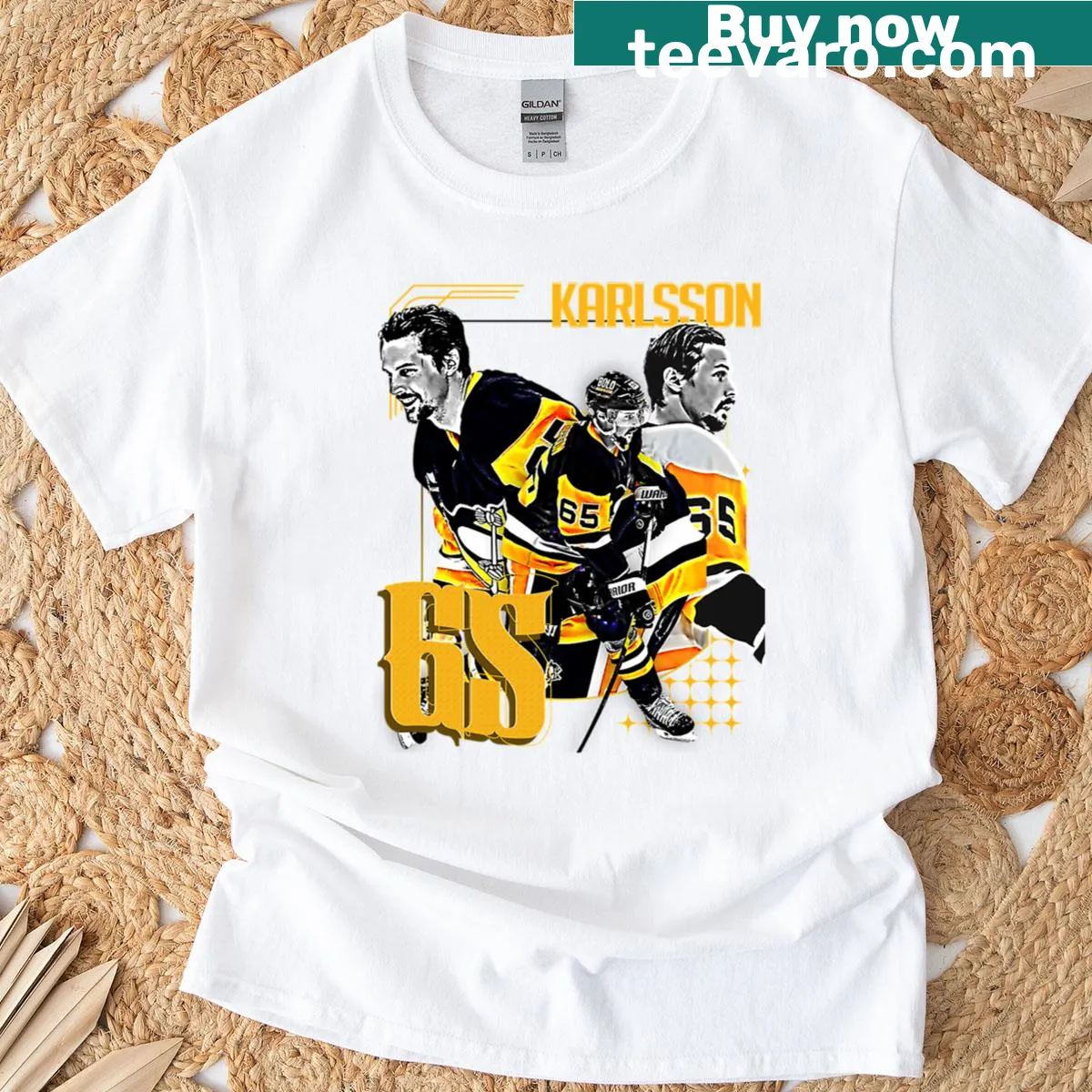 Illustration of hockey player E Karlsson in action on a T-shirt — on a men's t-shirt