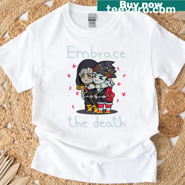 Edgy T-shirt with the phrase 'Embrace The Death' in bold typography