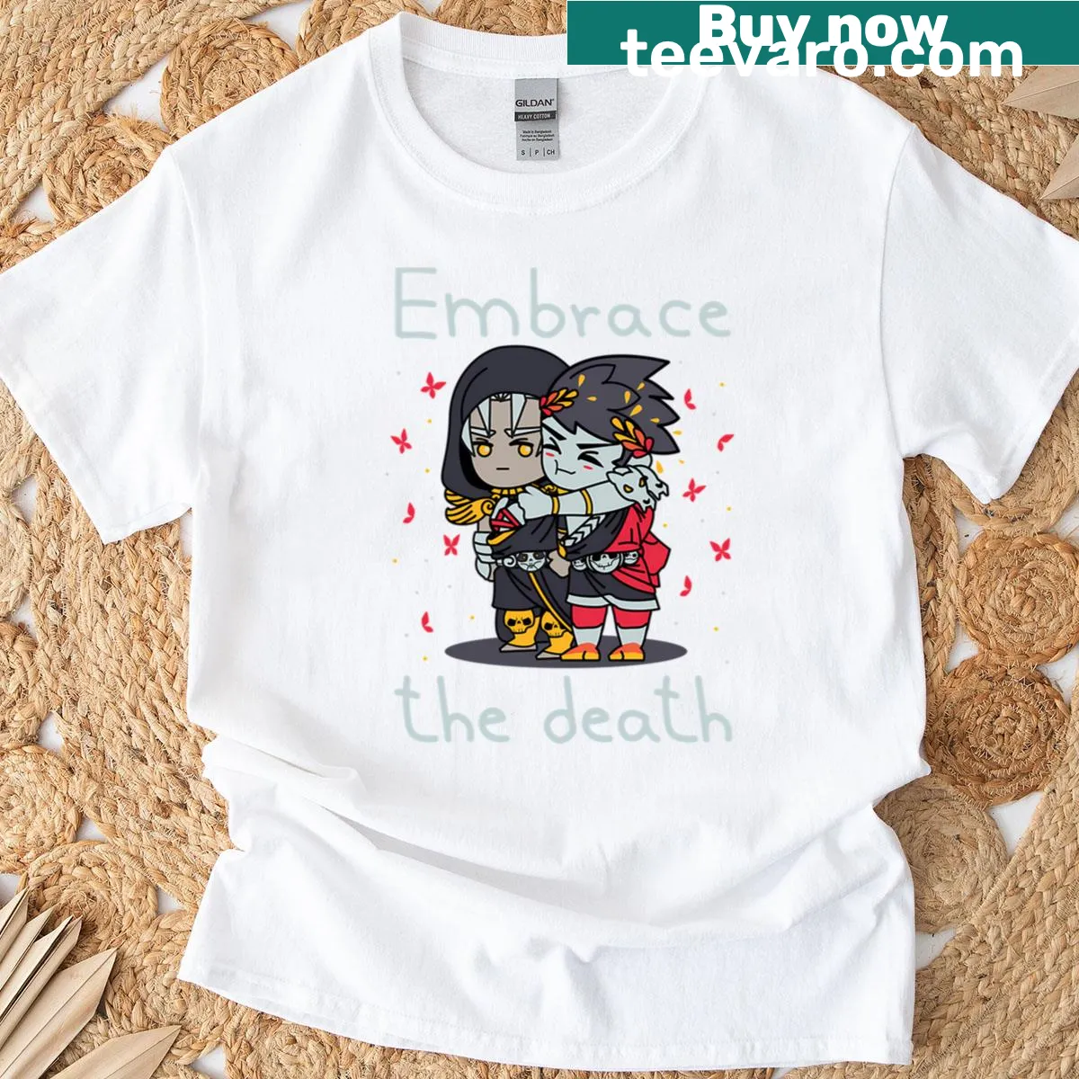 Edgy T-shirt with the phrase 'Embrace The Death' in bold typography — on a men's t-shirt