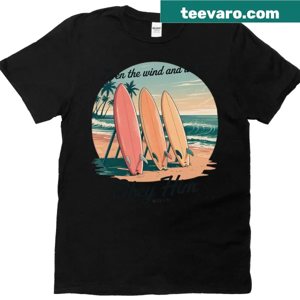 Christian surfing t-shirt with ocean graphics and inspirational text