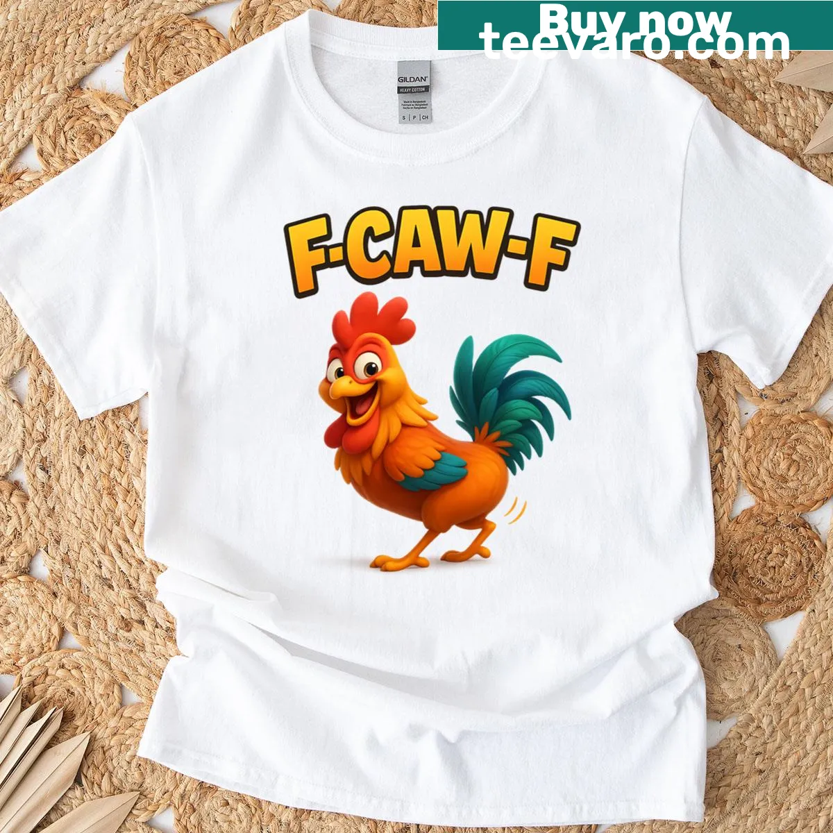 Funny cartoon rooster twerking with F-caw-f slogan — on a men's t-shirt