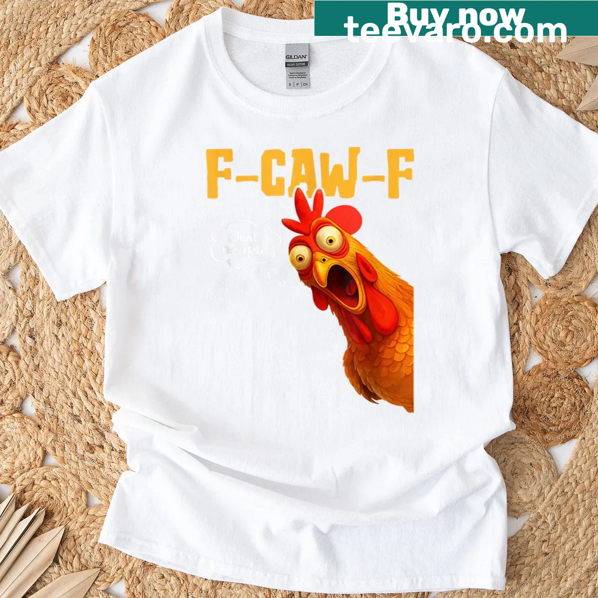 Funny black crow and rooster t-shirt with humorous text — on a men's t-shirt