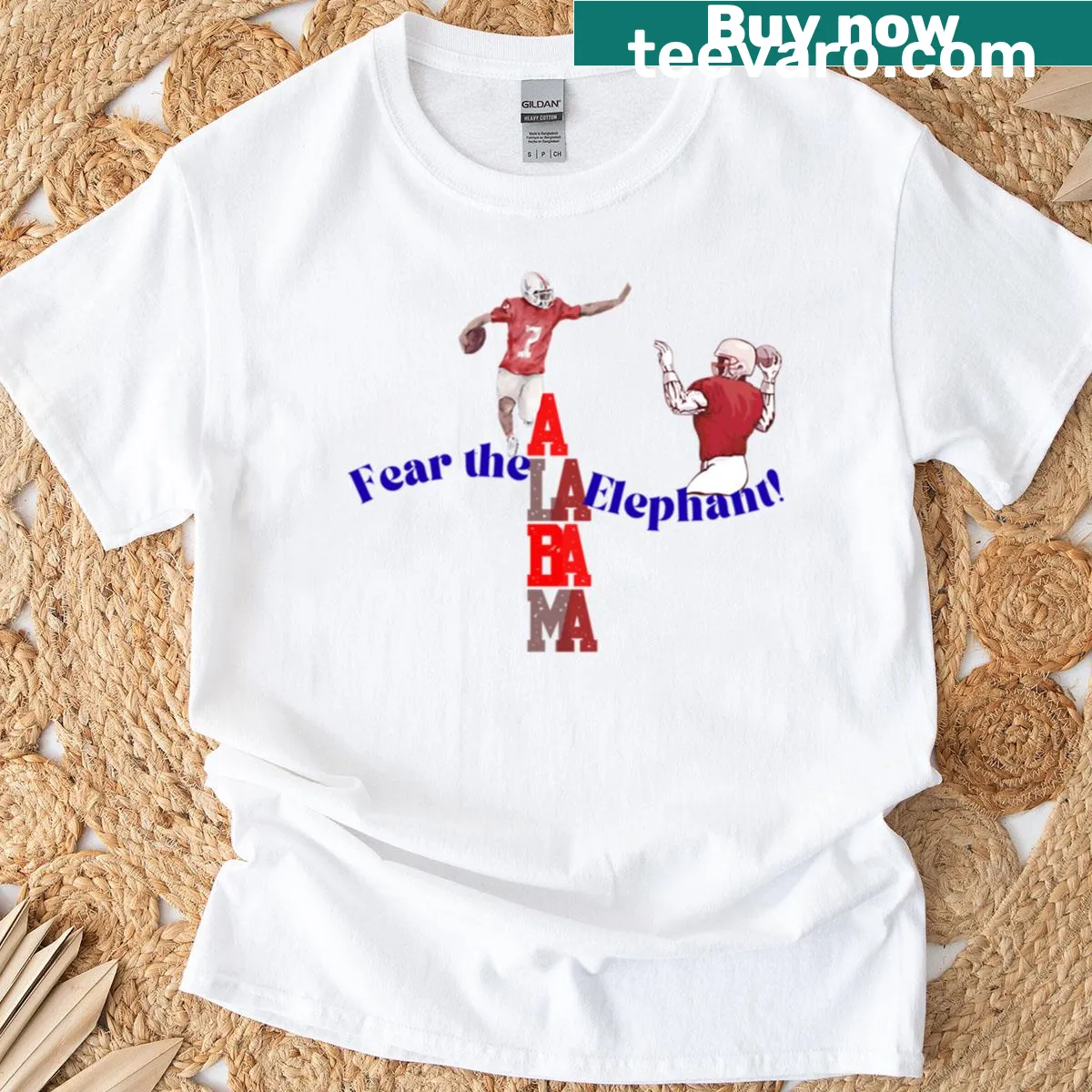 Alabama football inspired t-shirt with 'Fear The Elephant' text — on a men's t-shirt