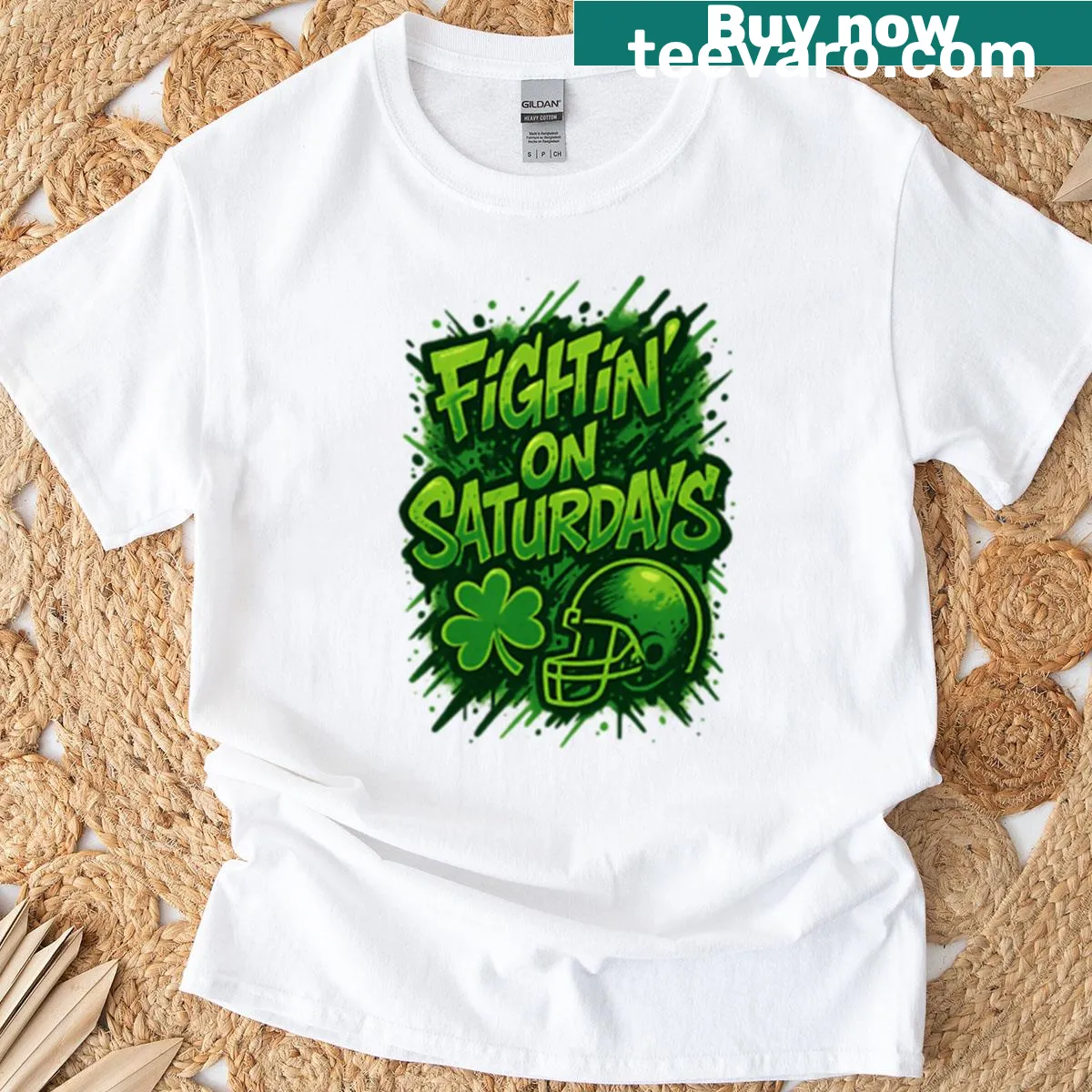 Graffiti-style shamrock and football graphic for sports enthusiasts — on a men's t-shirt
