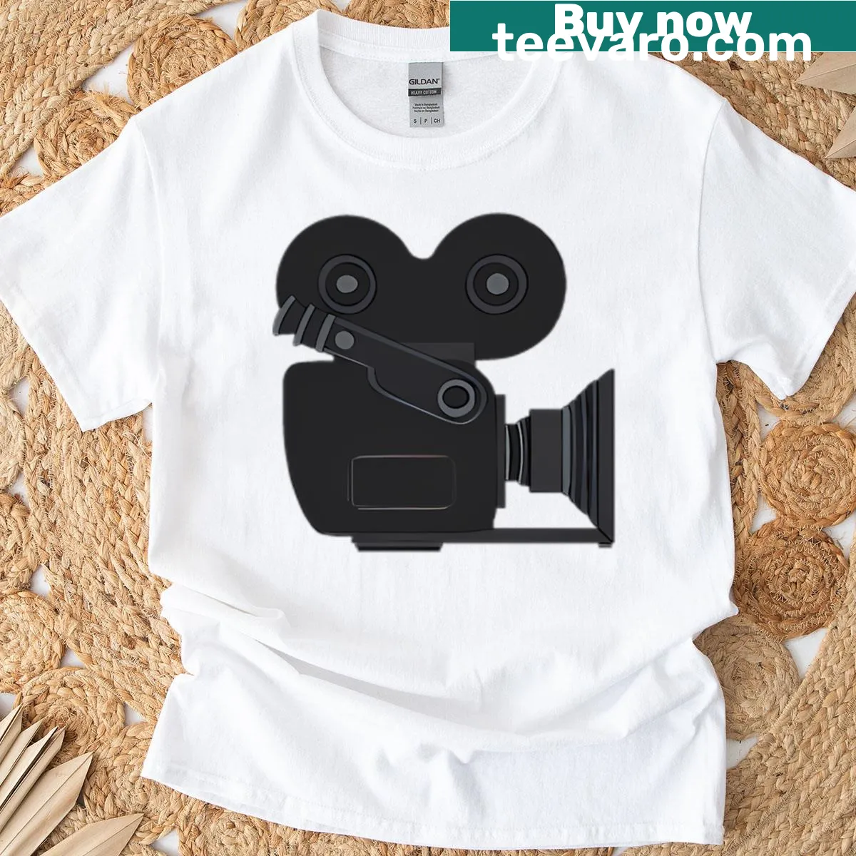 T-shirt featuring a minimalist film camera reel design for photographers — on a men's t-shirt