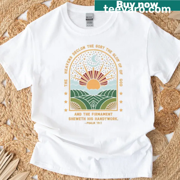 Black t-shirt featuring Psalm 19:1 and a flat earth theme
