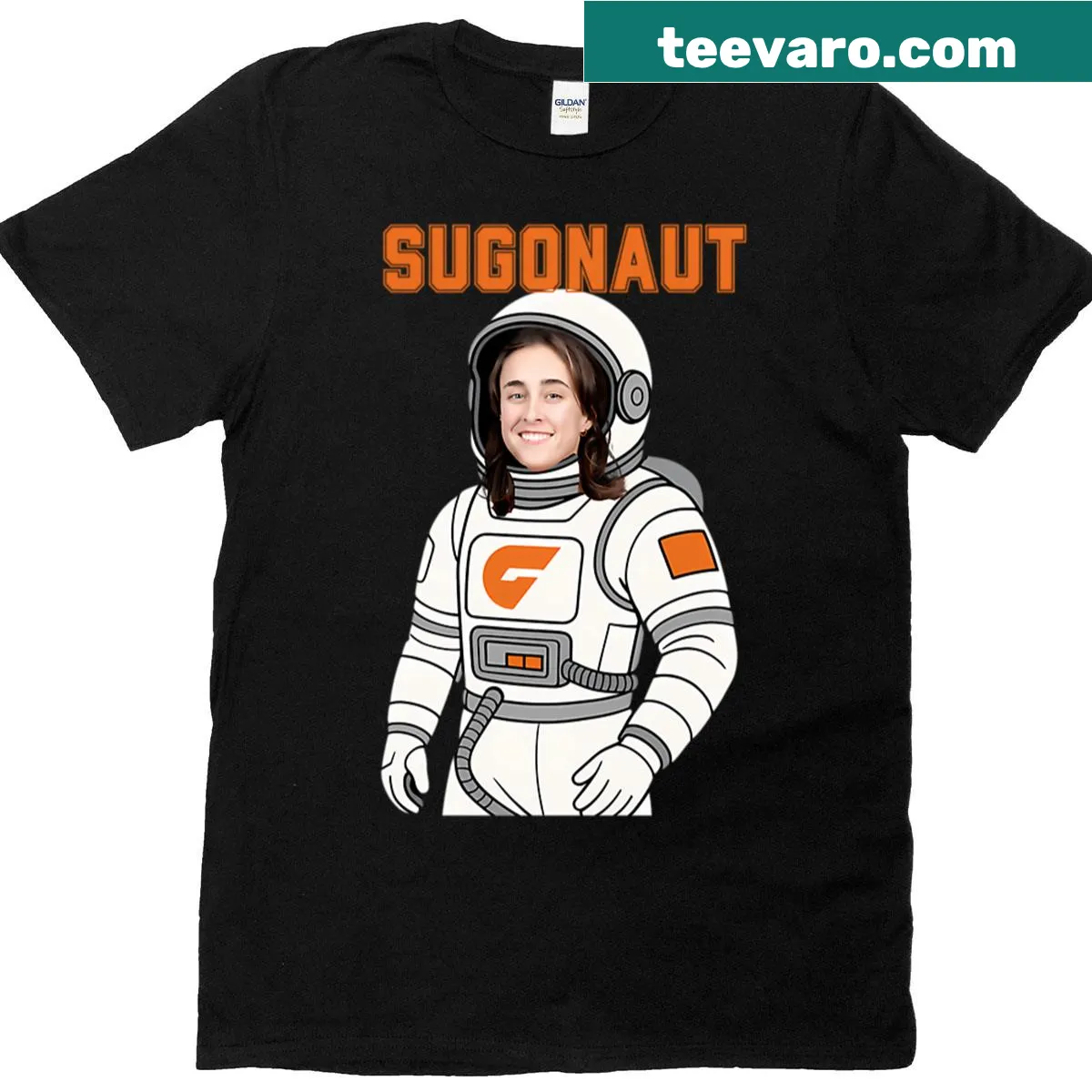 T-shirt featuring whimsical illustration of Sugonaut flying. — on a men's t-shirt