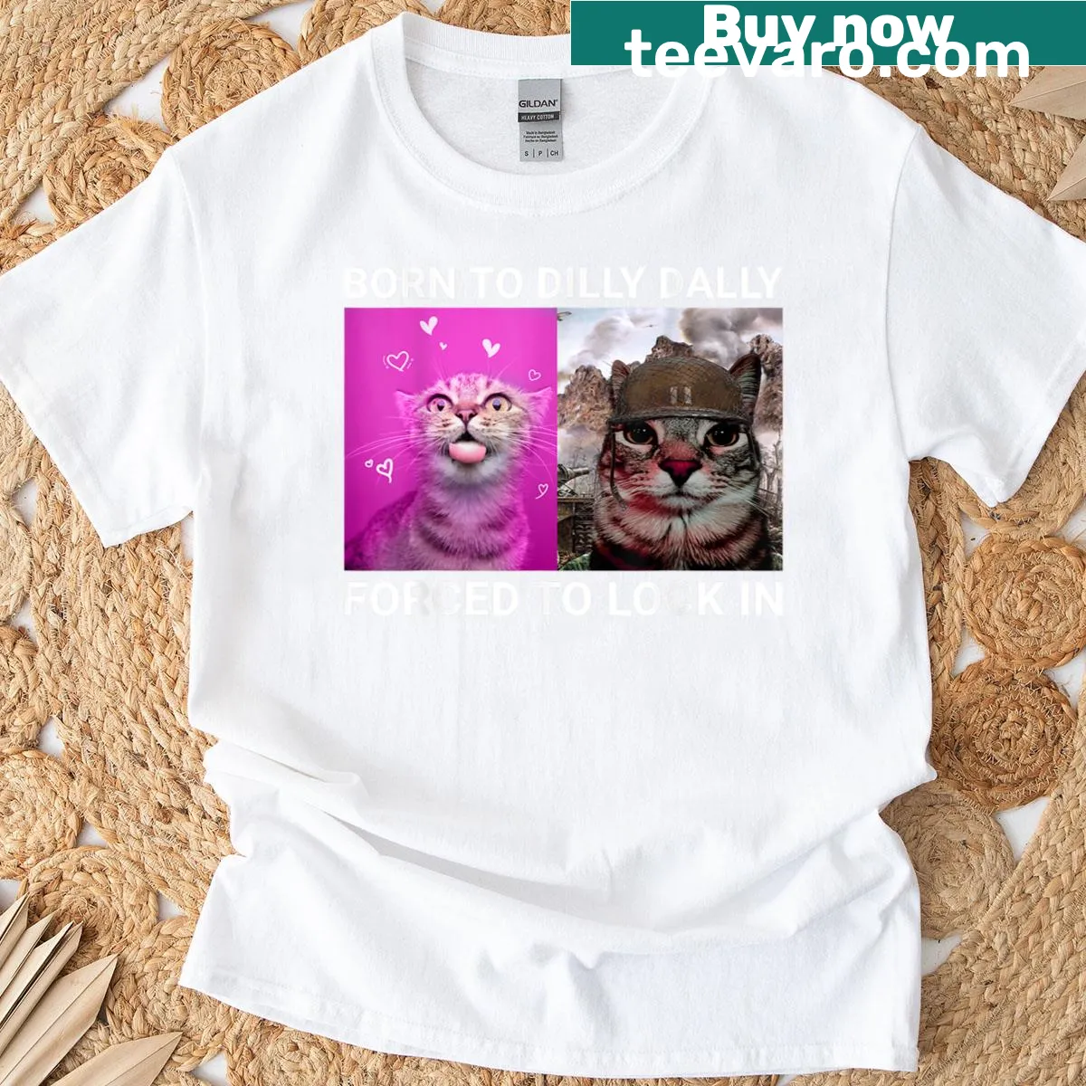 Funny cat meme T-shirt with a humorous saying about procrastination — on a men's t-shirt