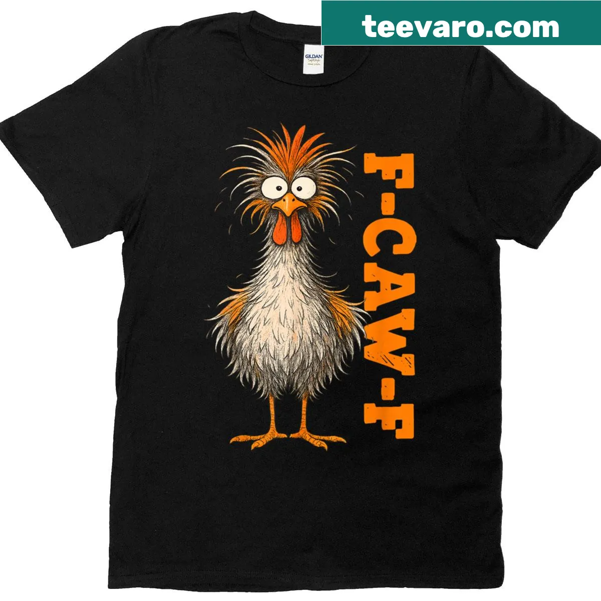 Funny chicken meme T-shirt with a rooster and humorous text — on a men's t-shirt