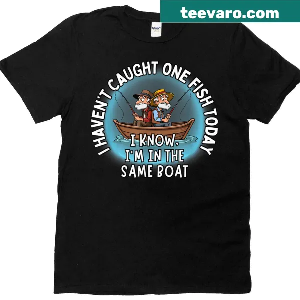 Cartoon fishing design showing two guys in the same boat