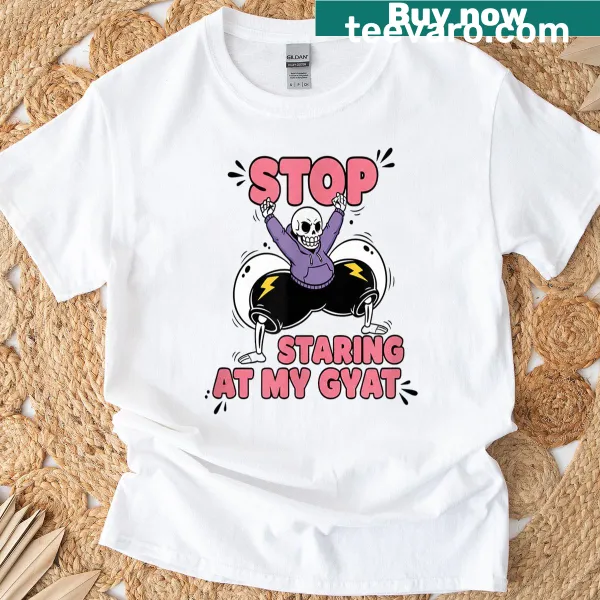Skeleton graphic T-shirt incorporating Gen Z meme slang