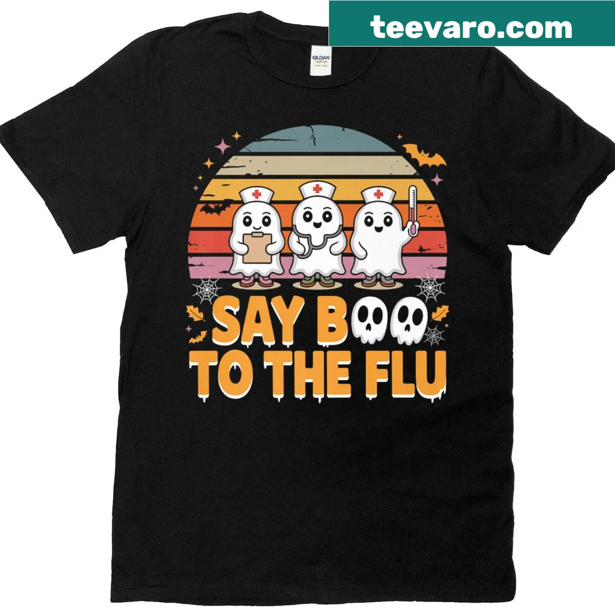 T-shirt with humorous text 'Boo To The Flu' designed for nurses — on a men's t-shirt