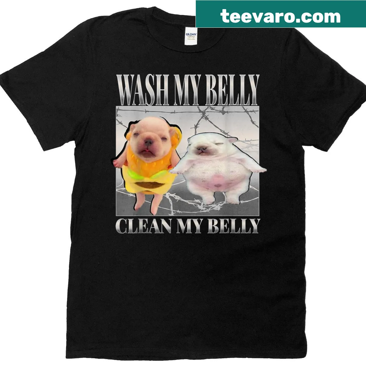 Funny T-shirt with a meme about a pitbull wanting belly rubs — on a men's t-shirt