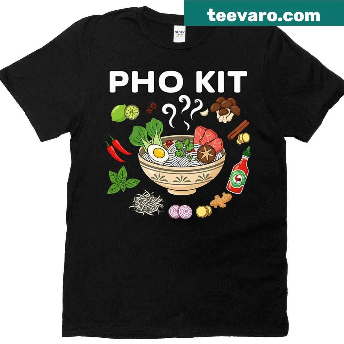 Humorous T-shirt celebrating ramen and Vietnamese pho — on a men's t-shirt