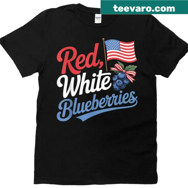 Humorous retro-themed patriotic t-shirt with a blueberry twist