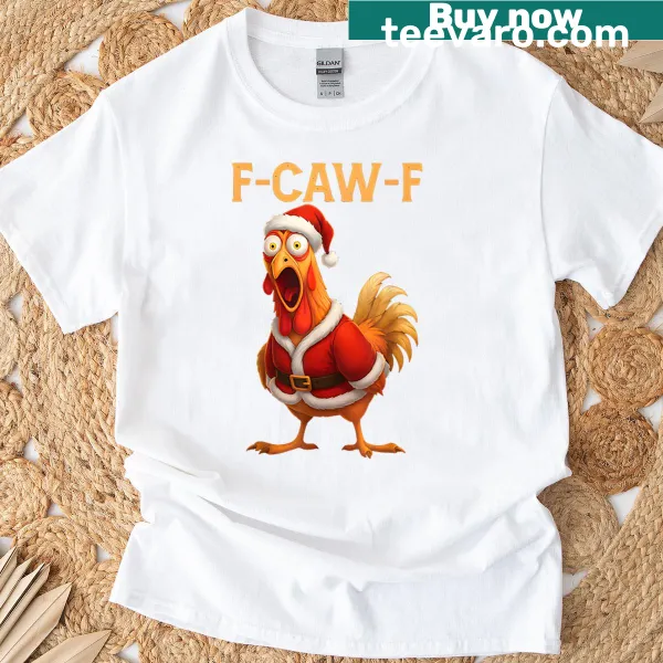Funny cartoon Santa rooster graphic with holiday theme