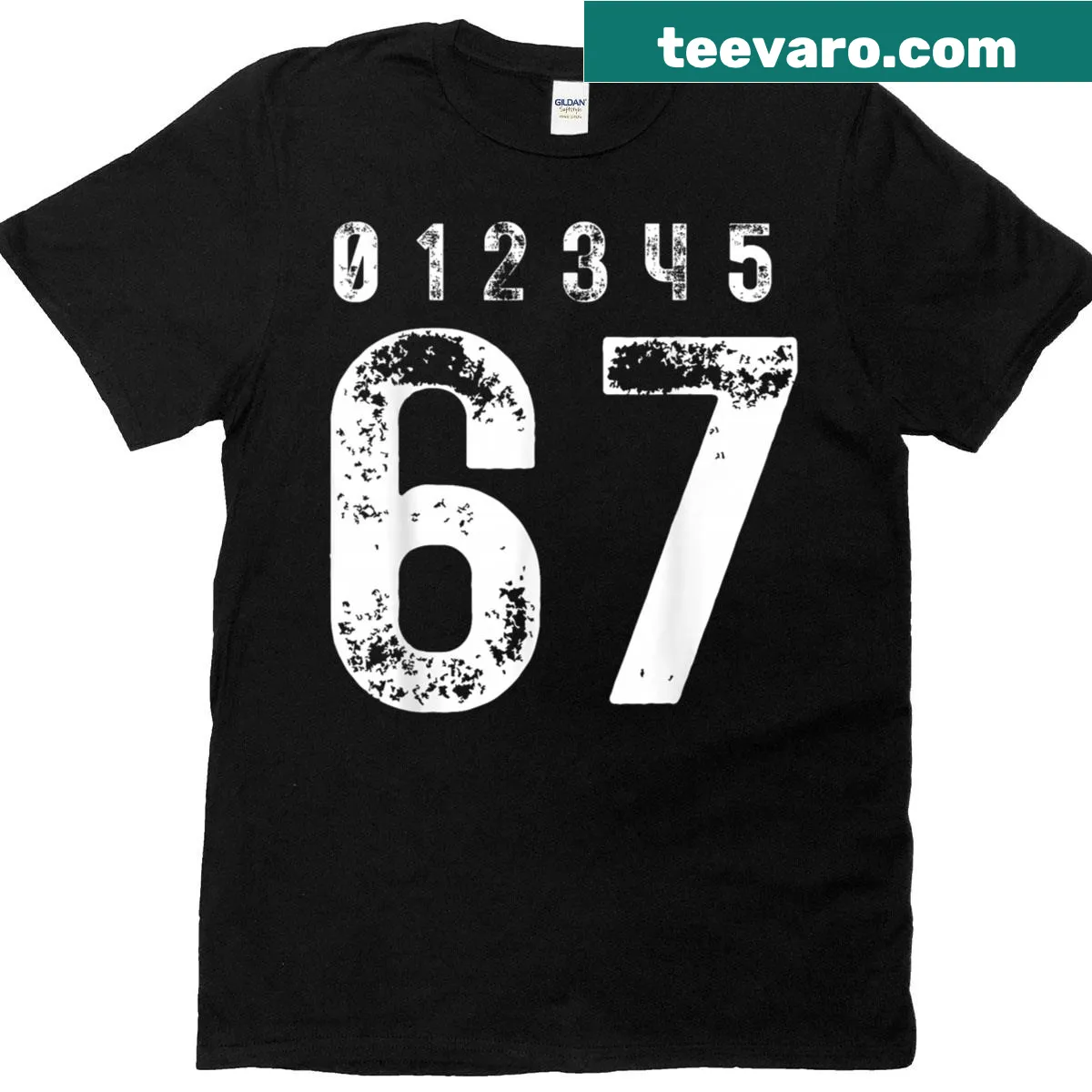 Cartoon meme design featuring the numbers 6 and 7 on T-shirt — on a men's t-shirt