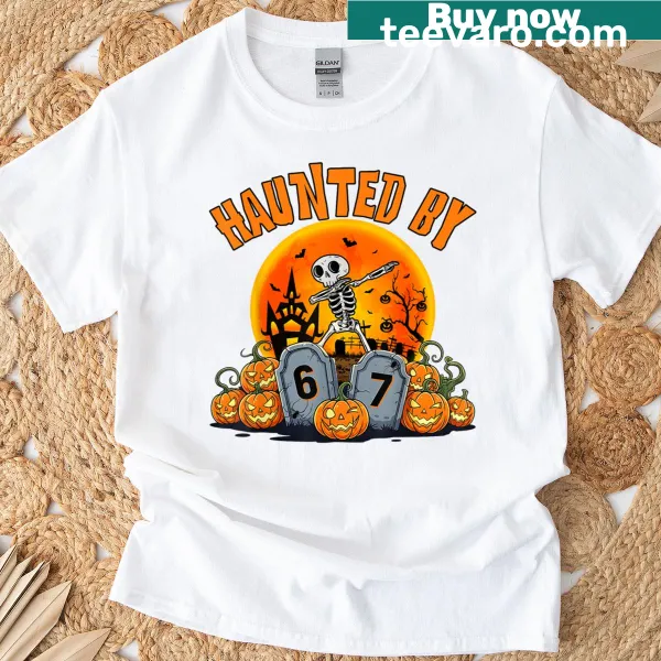 Illustrated dabbing skeleton Halloween T-shirt with humorous text