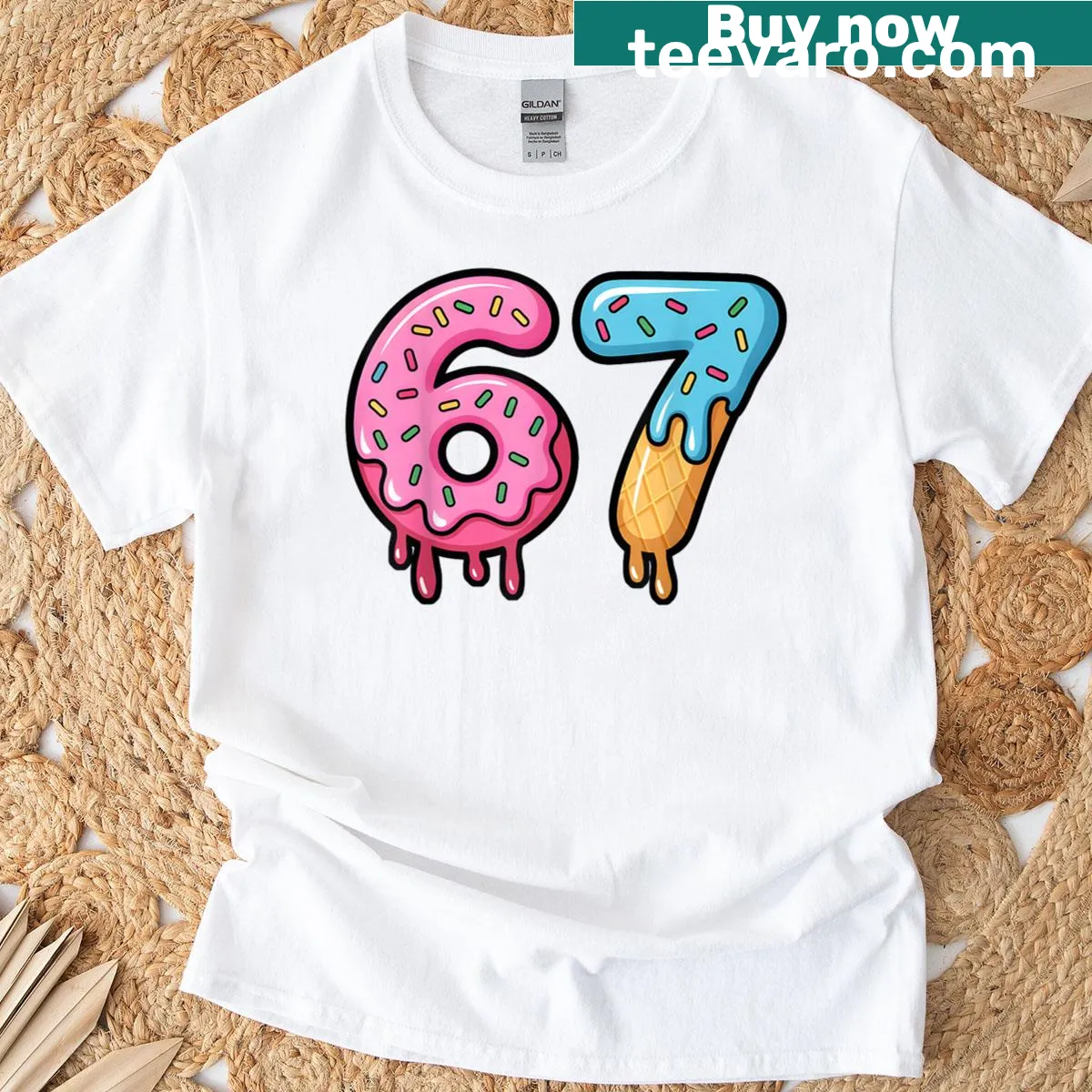 Cartoon ice cream cone graphic with a fun drip design — on a men's t-shirt