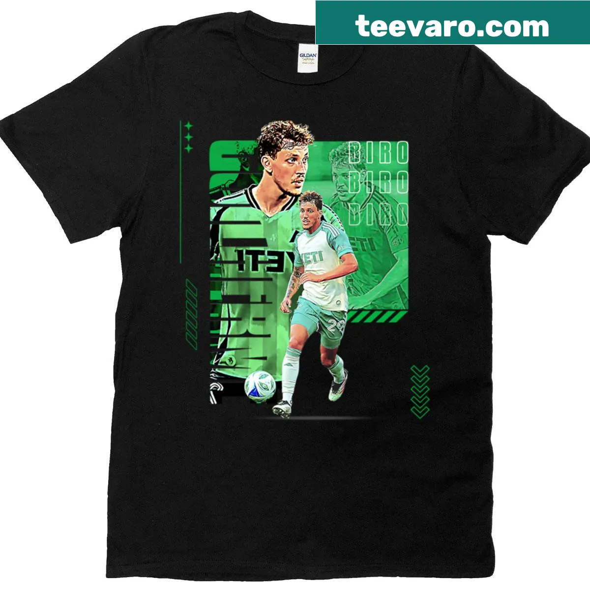 Soccer player illustration graphic on athletic T-shirt — on a men's t-shirt