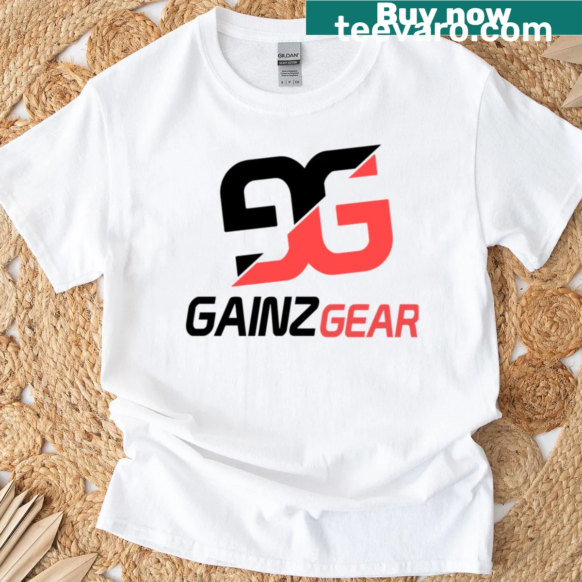 T-shirt featuring the Gainzgear logo for fitness enthusiasts — on a men's t-shirt