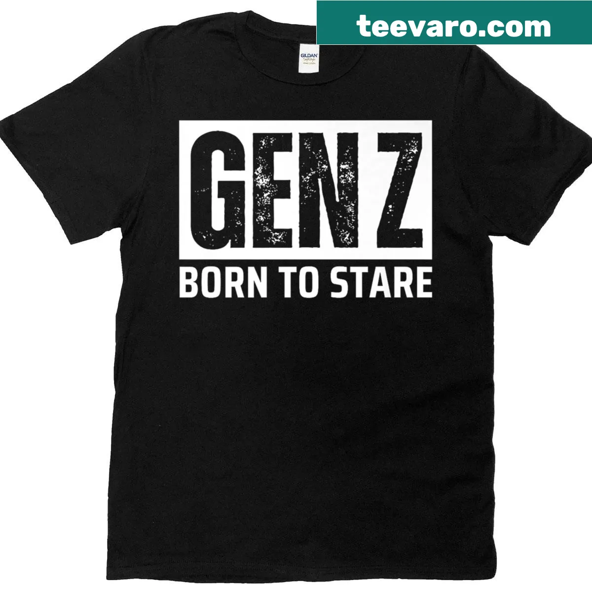 Funny T-shirt with 'Born To Stare' text for Gen Z — on a men's t-shirt
