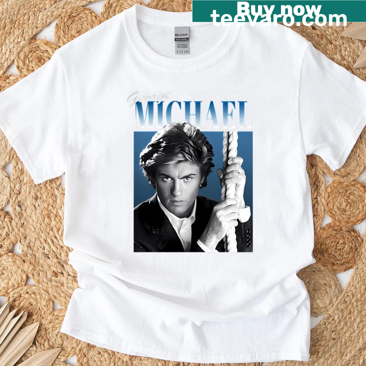 Retro inspired George Michael T-shirt with emotional illustration — on a men's t-shirt