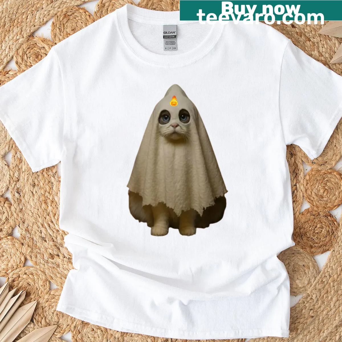 Ghost cat design perfect for Halloween, suitable for all ages — on a men's t-shirt