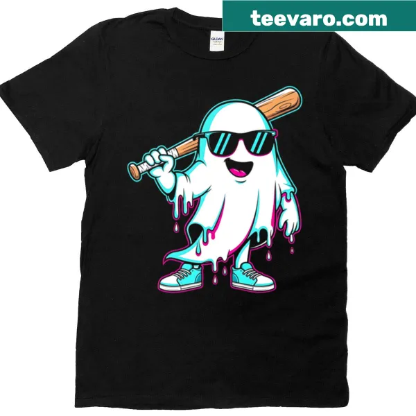 Ghost baseball player with ice cream cone in Halloween outfit