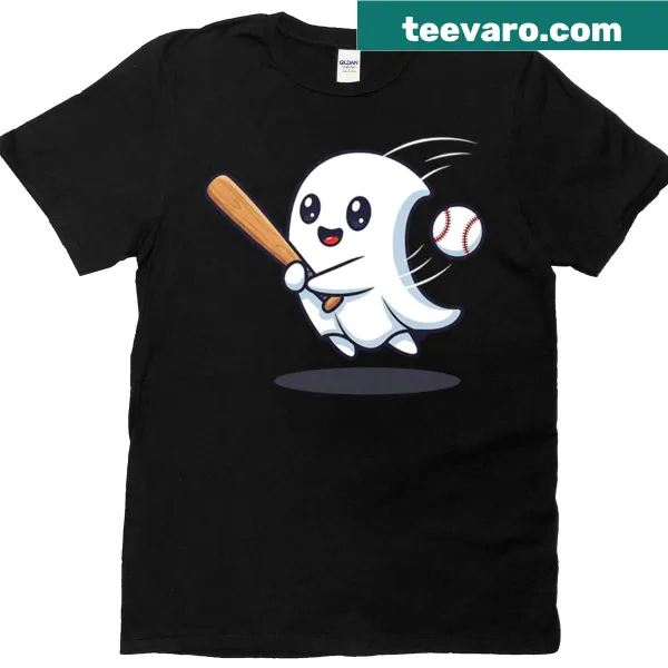T-shirt with a playful ghost design playing baseball