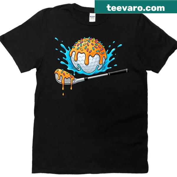 Cartoon golf ball with ice cream drip on t-shirt
