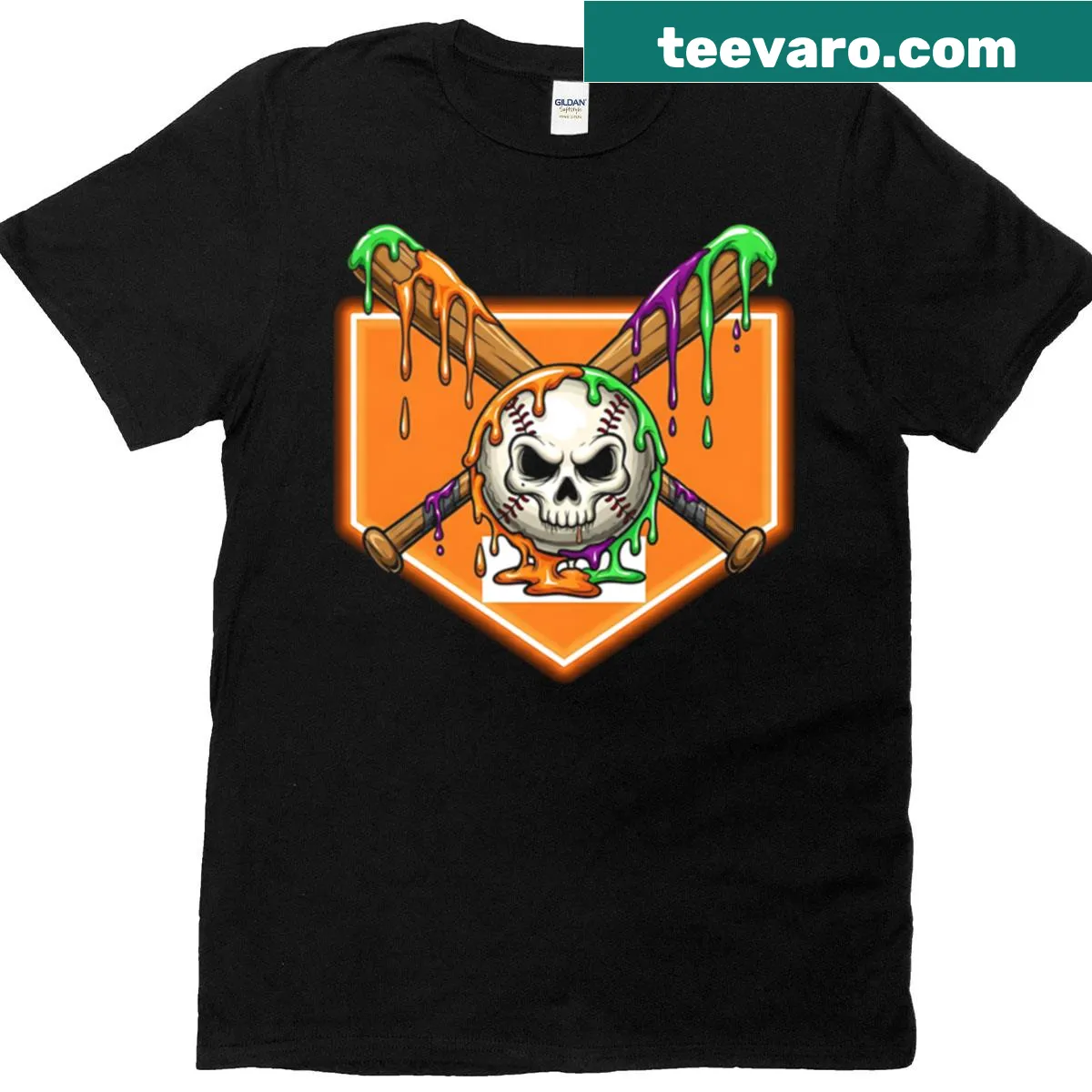 Cartoon Halloween-themed ice cream and baseball graphic T-shirt for boys — on a men's t-shirt