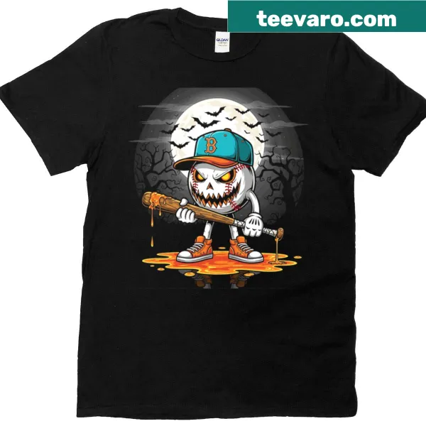 Cartoon Halloween-themed youth T-shirt featuring pumpkin and ice cream graphics