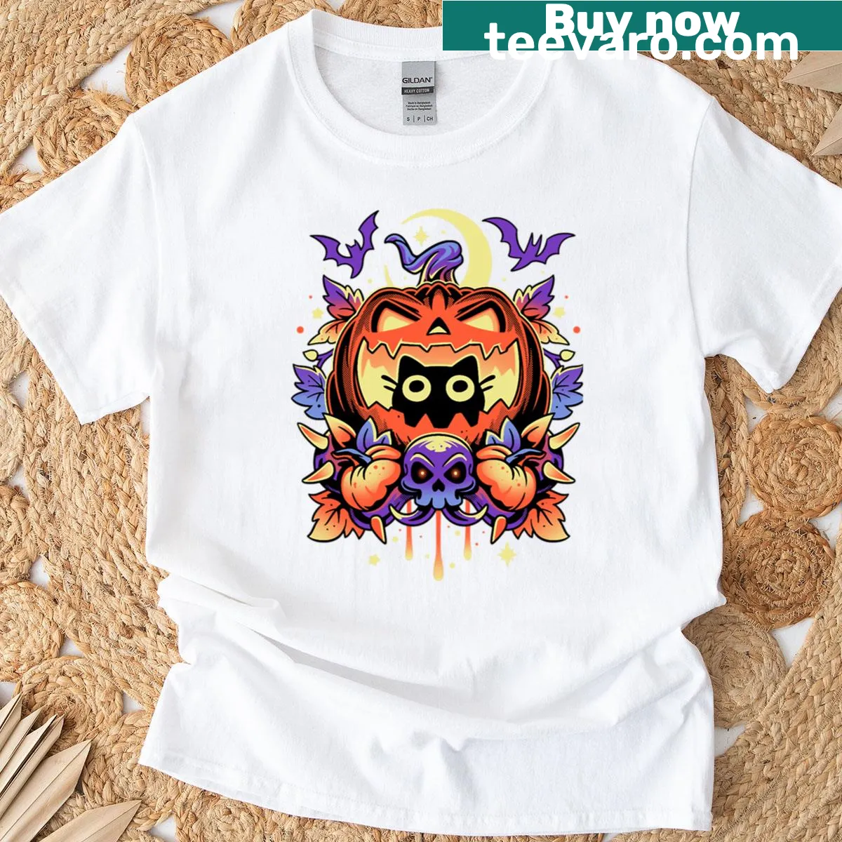 Halloween T-shirt with a cat hiding in a pumpkin — on a men's t-shirt